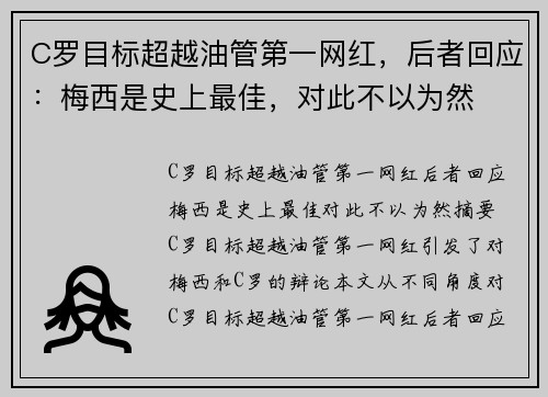 C罗目标超越油管第一网红,后者回应:梅西是史上最佳,对此不以为然